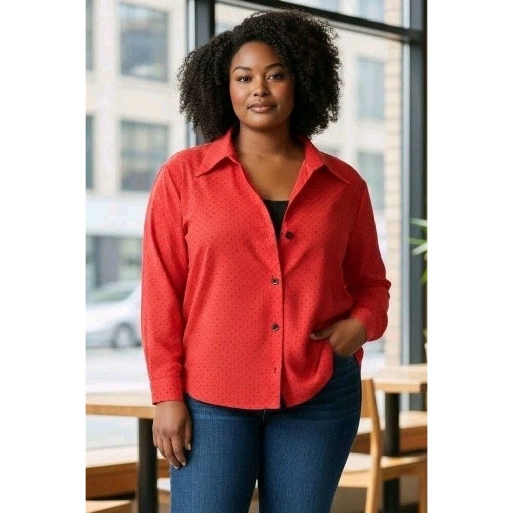 Womens Vintage Notations Blouse, Size 2X, Layered Cami Attached Button Down Top